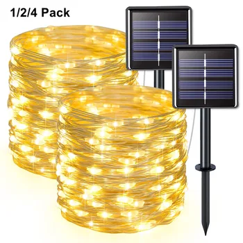 1/2/4 Pack LED סולארית אורות מחרוזת עם 8 מצבי חיצוני עמיד למים גרלנד מנורה פיה האורות על עץ חג המולד פטיו מסיבה